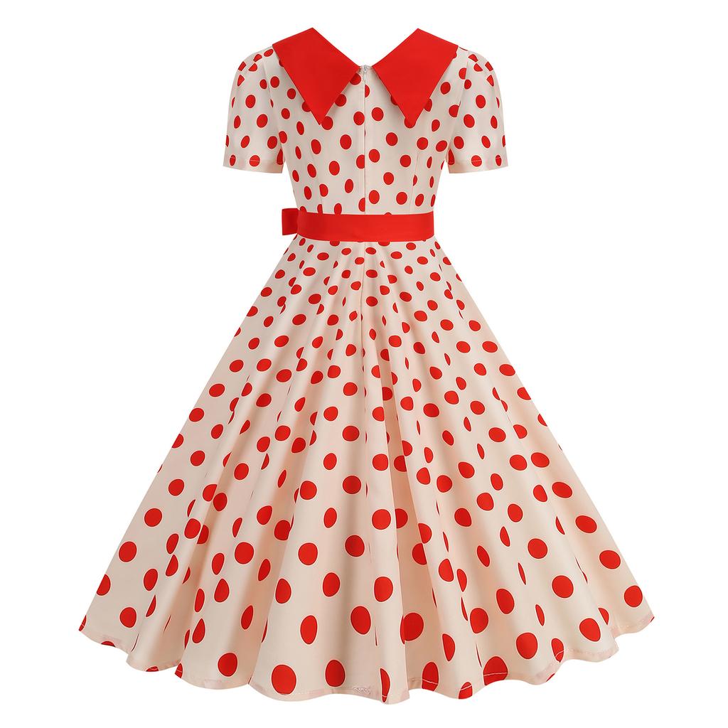 Damen Casual Polka Dot Print Kurzarm Midi Kleid mit Kragen - Leicht für den Sommer