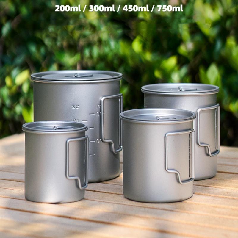 4-teiliges Set Reines Titan Faltbarer Campingbecher Leicht Tragbar für Outdoor-Wandern & Picknick 200ml 300ml 450ml 750ml