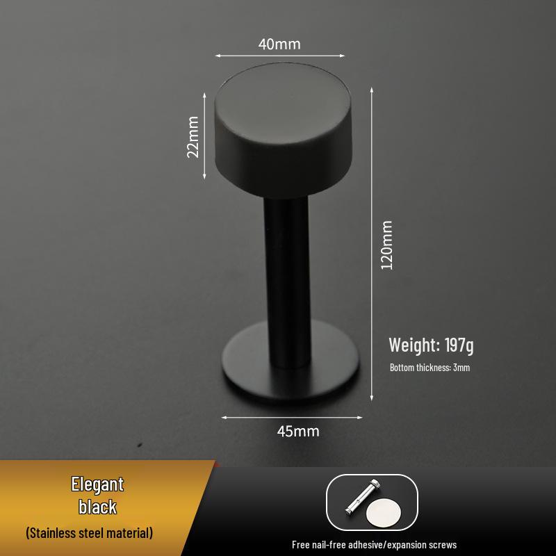 Non-Punch Thickened Stainless Steel Glass Door Stop with Rubber Top - Anti-Collision Limiter for Bathroom or Hotel Entrances