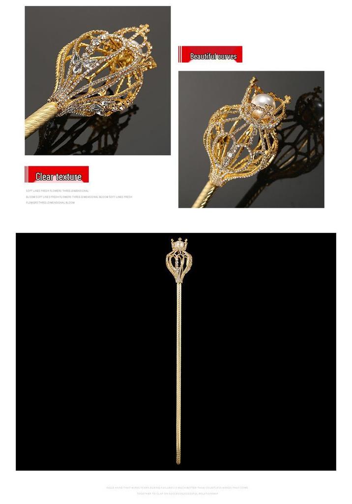 High-Quality Rhinestone Oval Crown Scepter - Bright Magic Fairy Wand