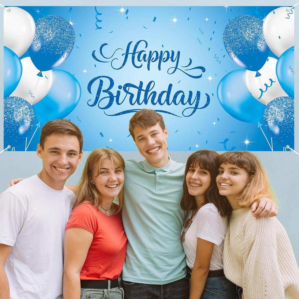 Roetyce Blue Birthday Banner, Light Blue Happy Birthday Backdrop for Girls Boys(5.9 x 2.9 Ft), Women Men Bday Party Photo Background