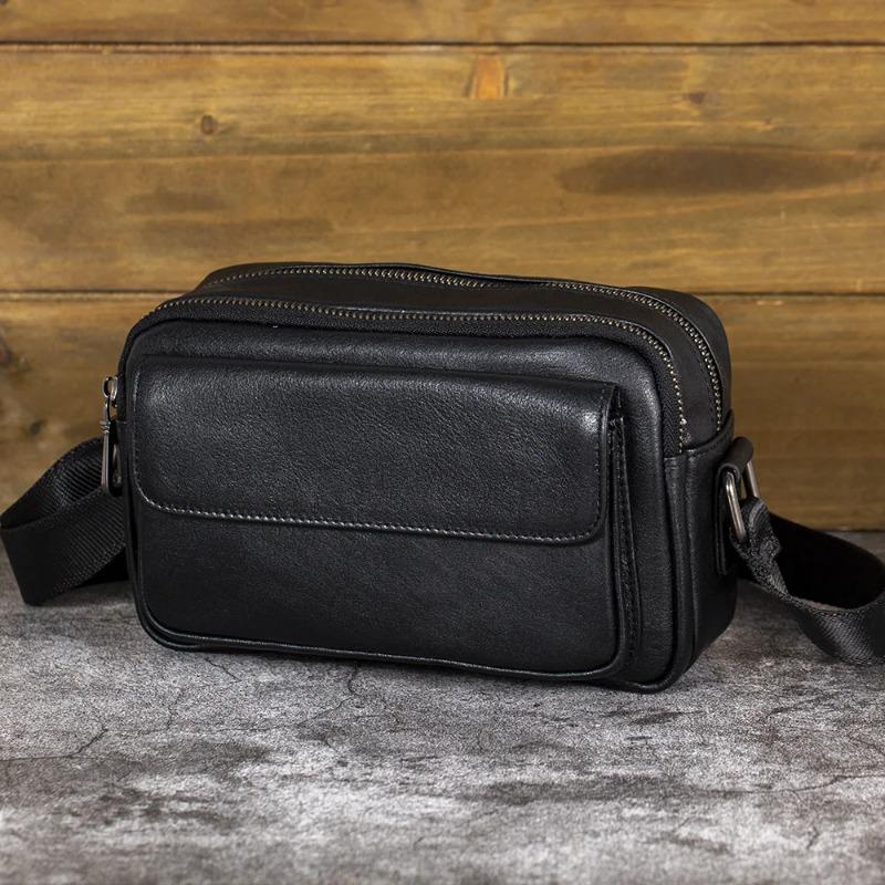 Genuine Leather Men's Crossbody Bag - Horiztal Square Design Shoulder Purse, Lightweight Fashiable Wallet for Casual Use