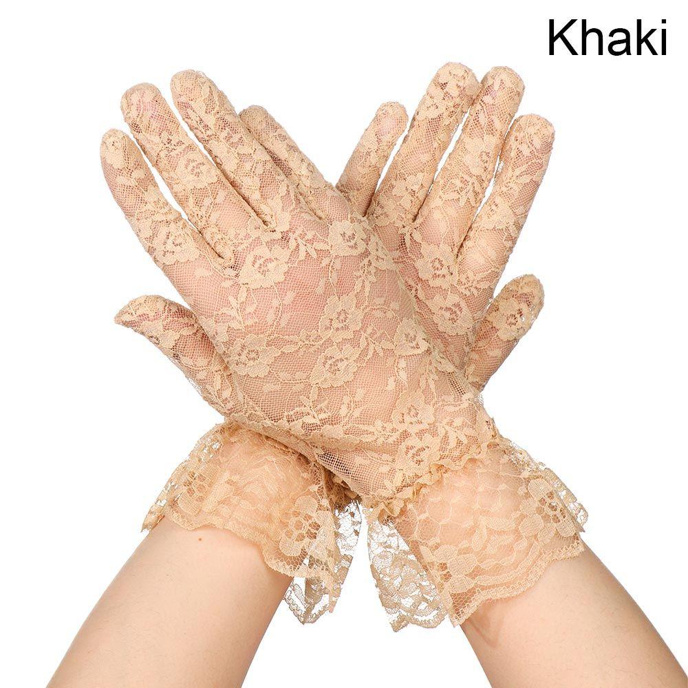 UV Protection Mittens Party Dressy Gloves White Bride Gloves Rose Flower Pattern Lace Gloves