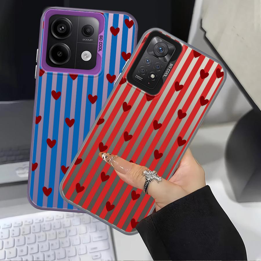 Back Phone Cover Case for Xiaomi Redmi Note 14 11 12 Pro 12s Note 13 Pro Plus 11s Stripe Love Heart