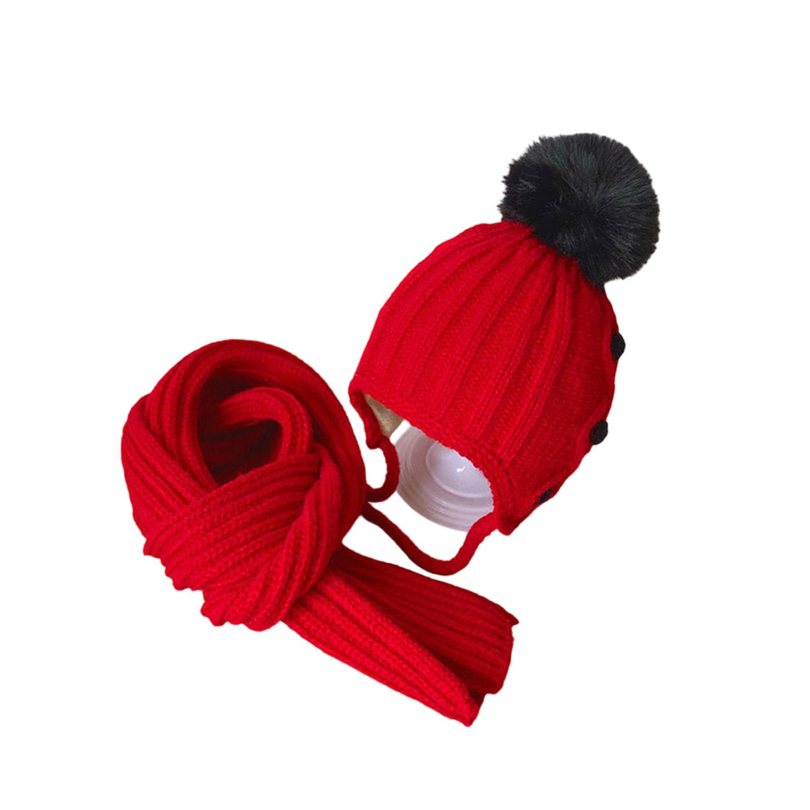 

Warm Elastic Winter Pullover Hat Scarf Set For Boy Girl Age 2-4Years Soft Knitted Cold Weather Gear Outdoor Headwear красный