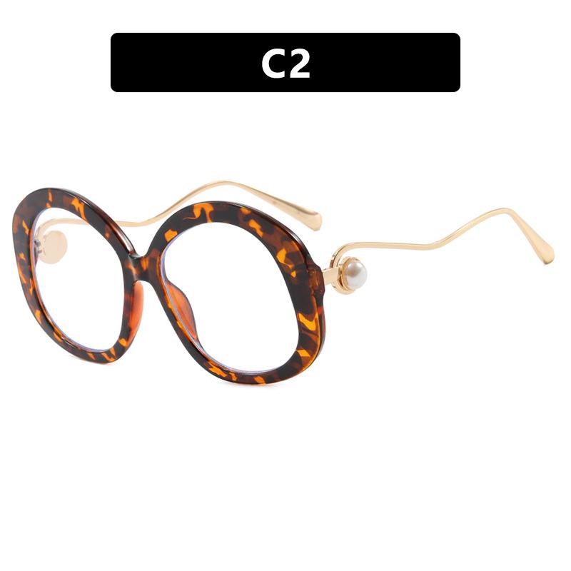 Y2K Vintage Oversized Round Sunglasses UV400 Punk Luxury Brand Designer Pearl Metal Wave Leg Shades for Women Men