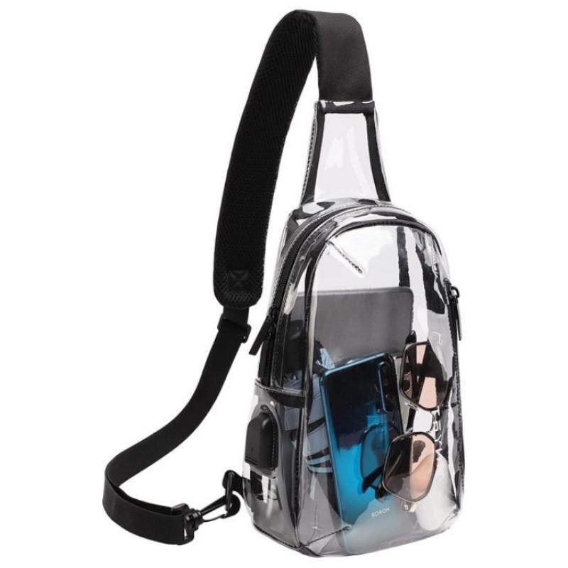 Mini-Umhängetasche aus PVC mit USB-Ladeanschluss für Freizeit für Herren Damen