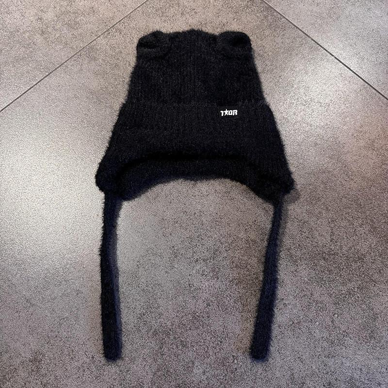 

Цветная милая вязаная женская теплая шапка в форме кошачьих ушек с защитой ушей Black