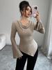 2026 Spring Women's Off-Shoulder Ribbed Knit Bell Sleeve Top