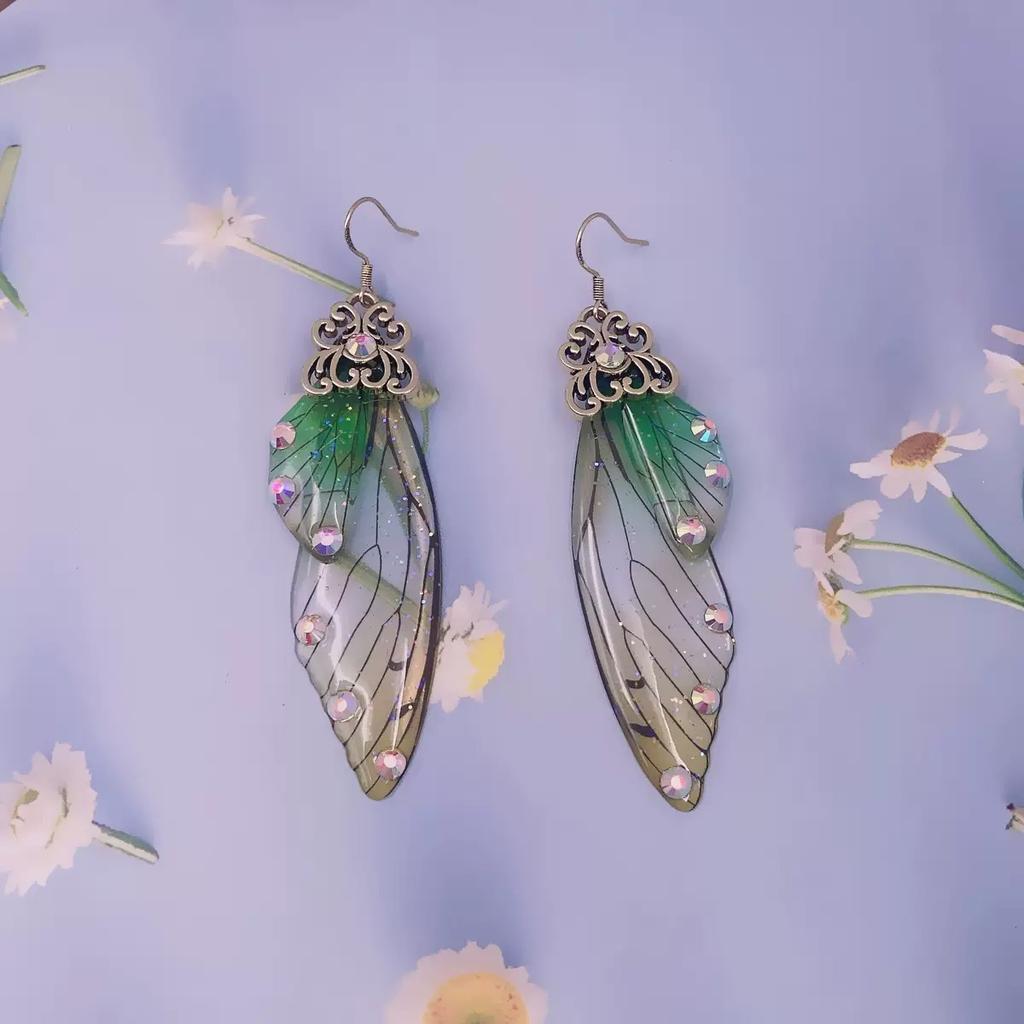 Fashion Jewelry Butterfly Earring Fairy Simulation Insect Wing Hook Earring Translucent Cicada Wing Drop Earrings Woman Jewelry