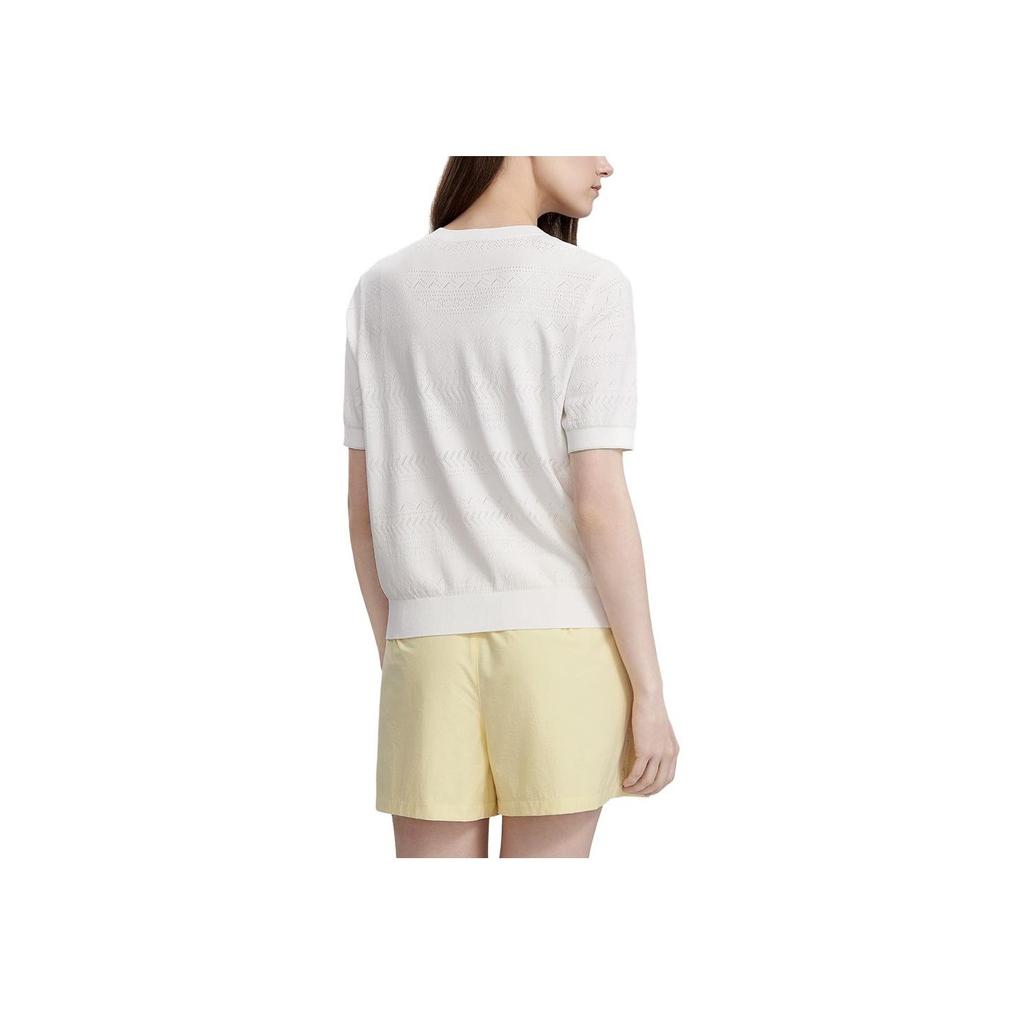 FILA Solid Color Round Neck Pullover Short Sleeve Knit Top Women tops Off-White F11W327402F-WT