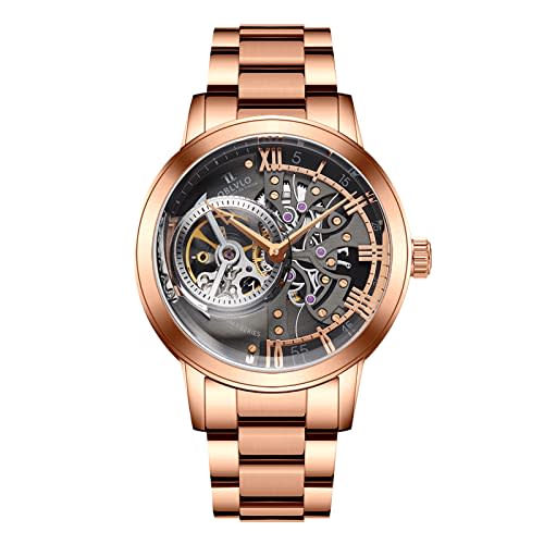 OBLVLO Automatic Casual Watch Men's Rose Gold Skeleton Watch VM (VM-PBP)