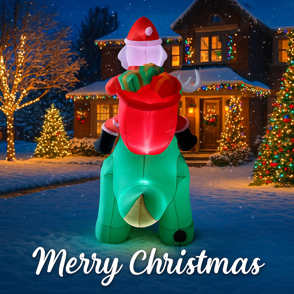 7.87FT Christmas Inflatable Toys With LED Lit Santa Claus Dinosaur Supplies Home Ornament Festive Gift Xmas Yard Decoration