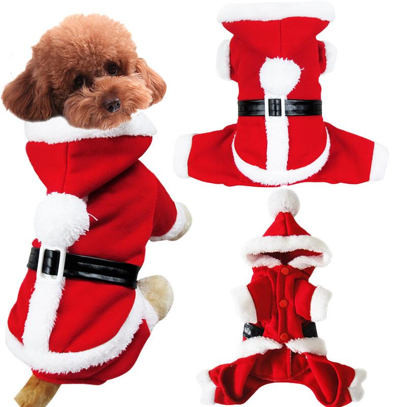 Pet Christmas Suits with Hats, Holiday Dog Clothes, Four-legged Santa Claus Dog Costumes