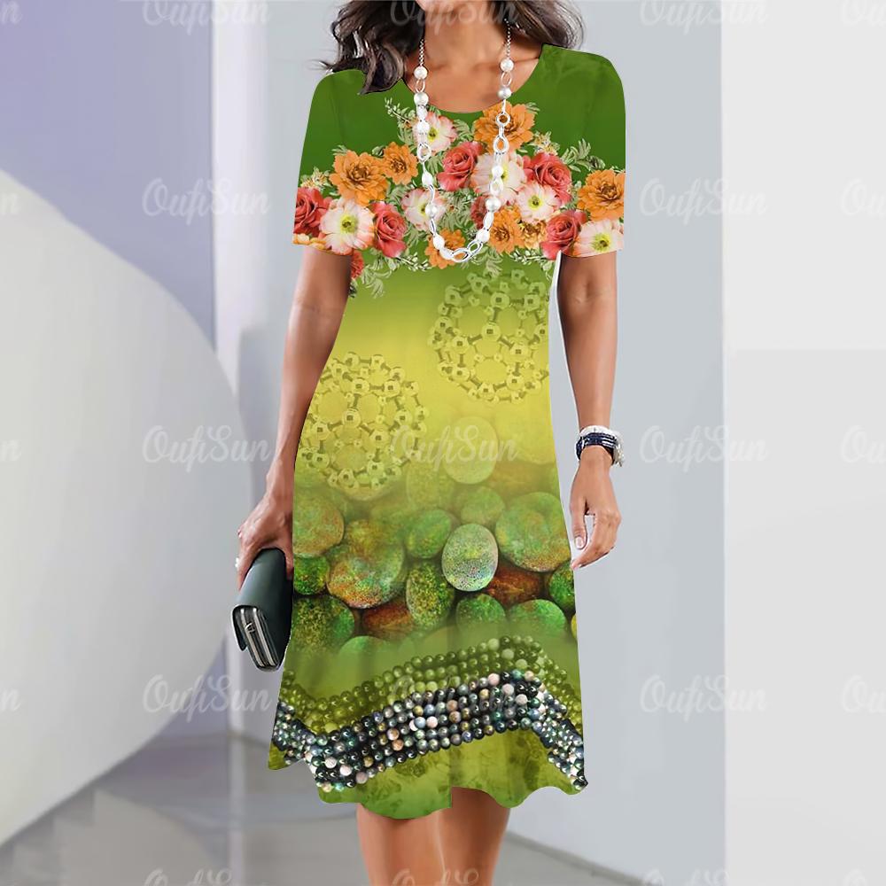 Women's Dresses 2024 Summer Women's Dresses Vintage Printing Travel Party Dresses Elegant Casual Loose Short Sleeve Blouse Y2k