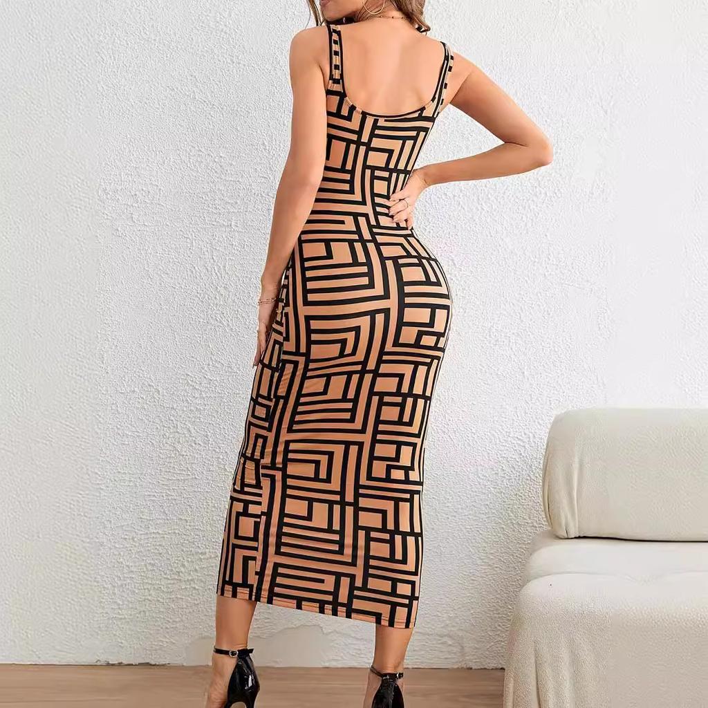 YYFS Women's Fashion Summer Spring Stripe Print Sleeveless U-Neck High Waist Casual Dresses