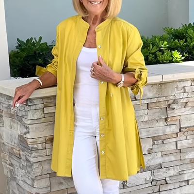 İlkbahar ve Sonbahar Kadın Moda Tek Düğmeli Profesyonel Yaka Hırka Uzun Kollu Pamuklu Ofis Gömleği Kadın Pileli Bluz