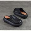 Johnature Vintage Genuine Leather Thick Soled Outdoor Slippers Round Toe Women's Slip-on Shoes