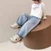 Spring Autumn Kids Girl Jeans Trendy Loose Casual Kids Denim Pants Children Girls Shiny Trousers