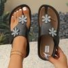 Fashion Flower Decor Wedges Sandals Women Shiny Crystal Thick Sole Non Slip Chunky Platform Slippers Plus Size Light Comfort Flip Flops