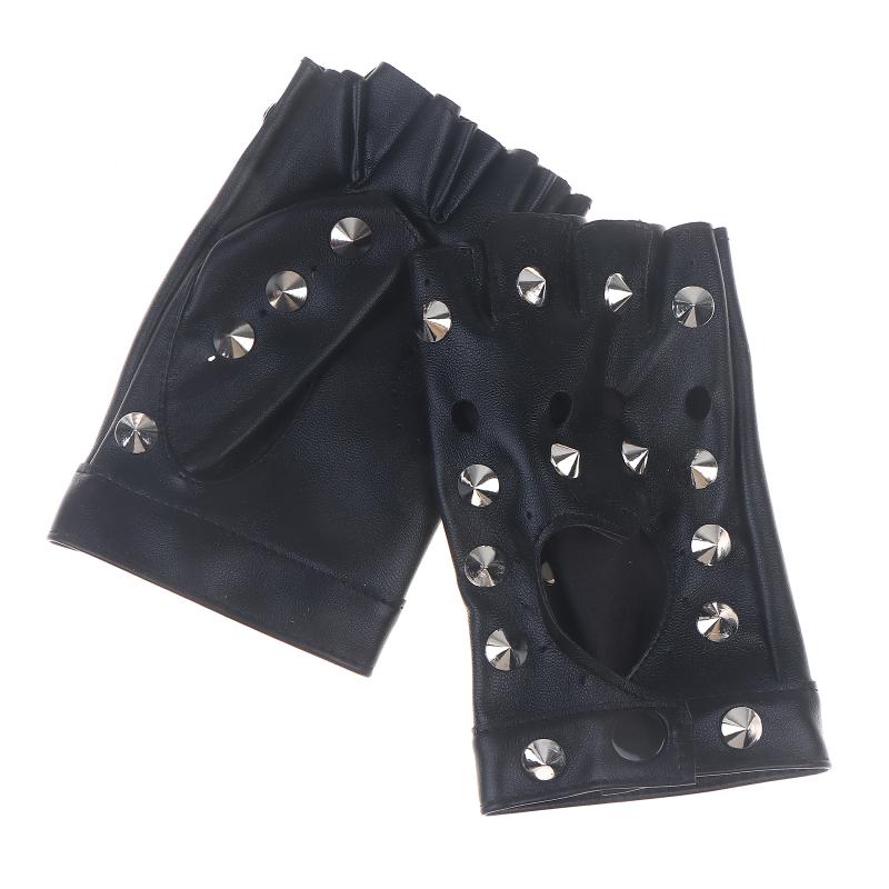 

[ZYAS]Stage Performance Leather Women Man Half-Finger Rivet Gloves Nightclub Dance Fashion Punk Hip-Hop Half Finger Mittens чёрный