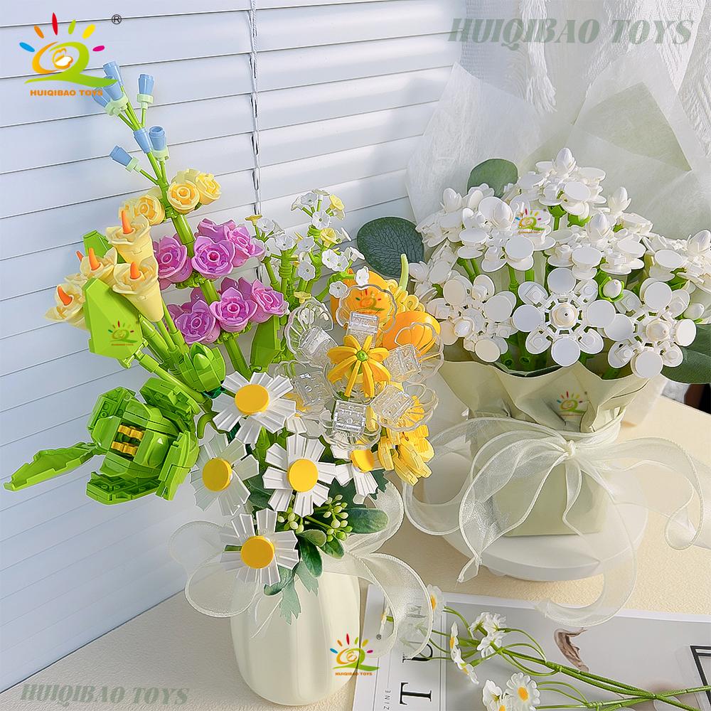 Non-Toxic Moc Bridal Bouquet Building Blocks Set Artificial Flowers For Home Decor New Year Festival Gift Bricks Kits Toys Adult