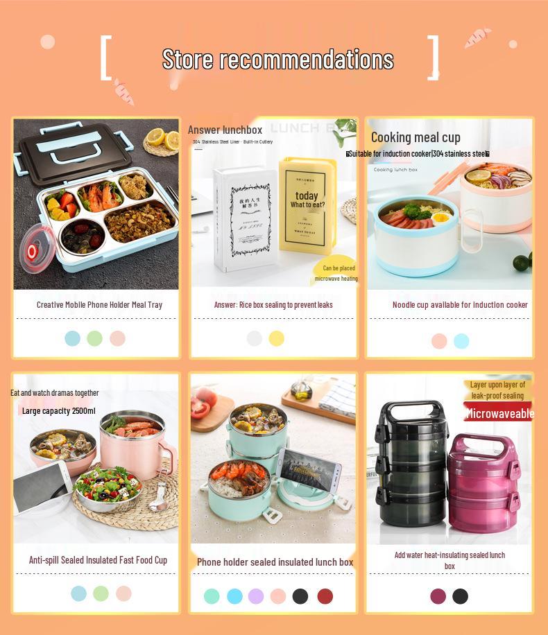 Three-Layer Insulated Stainless Steel Lunch Box - Large Capacity, Portable, Compartmented Container for Students and Office Workers