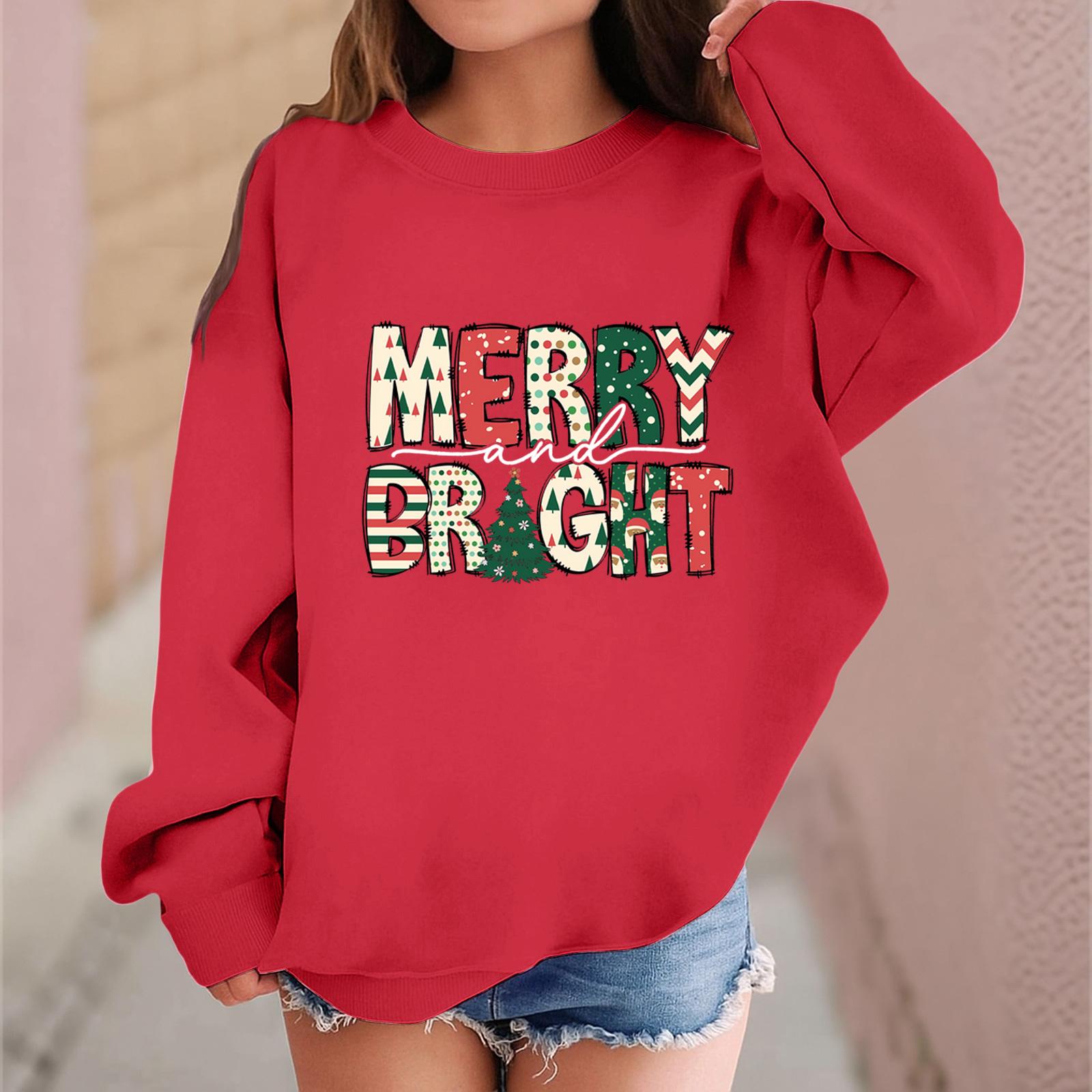 

Детский модный повседневный пуловер с длинными рукавами и свободного кроя с рождественским принтом 110 красный