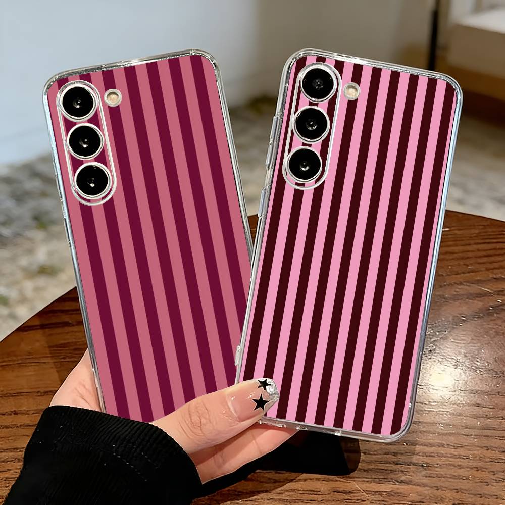 Burgundy White Stripe pattern Phone Case For Samsung Galaxy A71,A70,A52,A51,A40,A30 Transparent Cover