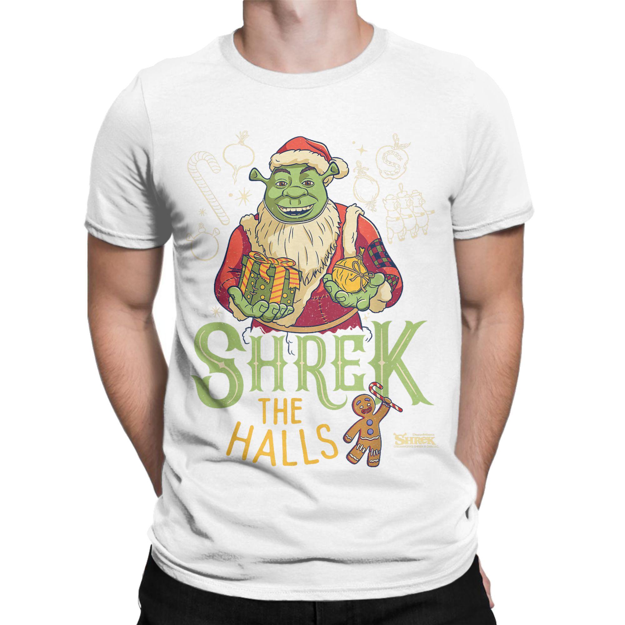 

New Fashion Shrek The Halls Gingy TShirts for Men Funny Pure Cotton Tees Crew Neck Short Sleeve Oversized Casual T Shirt Tops S