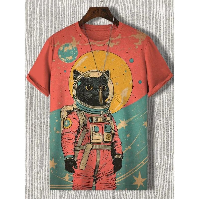 Men's Animal Funny Cat Printed T Shirt Short Sleeve Tees Tops 3D Print O-Neck Shirts Party Summer Casual Men's Clothing Shirt