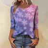 Women's Fashion Casual Christmas Tree Printed Round Neck Three-Quarter Sleeve T-Shirt Top