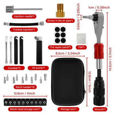 Bicycle Repair Tools Kit Aluminum Alloy Bike Repair Ratchet Wrench Set with 10 Magnetic Bits and Storage Box for Furniture Bike