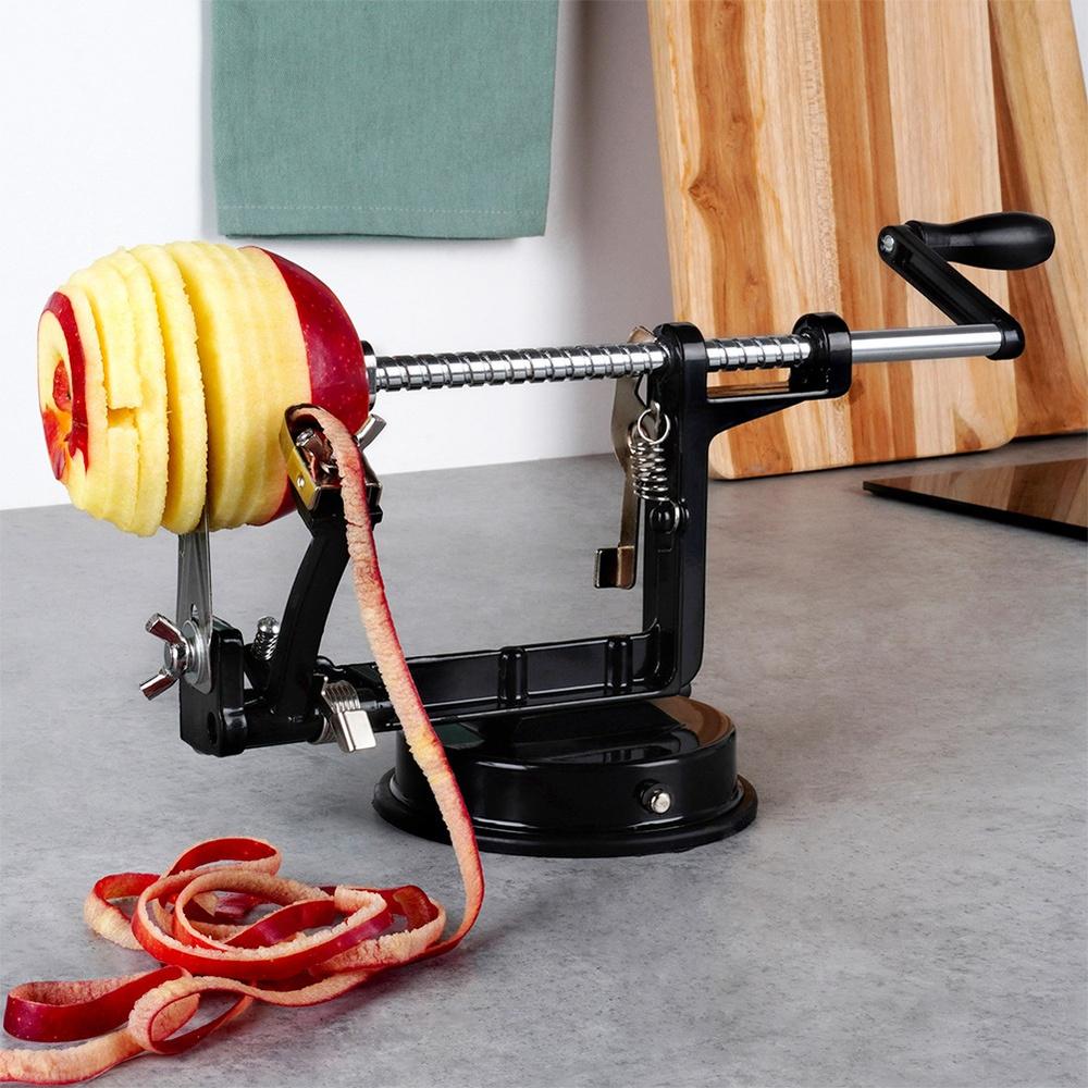 Steel potato and apple slicing and peeling machine