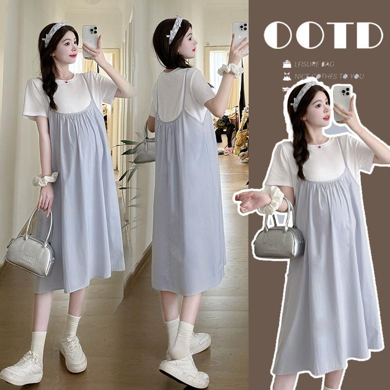 2026 Summer Fashion Elegant Maternity Dress - Stylish Patchwork Loose Fit M
