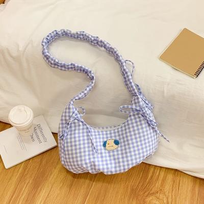 Literary and Artistic Plaid Red Bag, Women's Early Summer Wear Shoulder Bag, Large-capacity Dumpling Bag Tote Bag