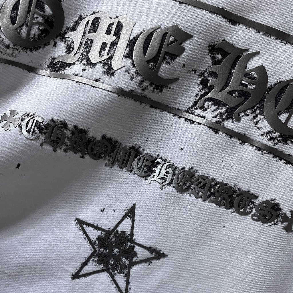 GZ-8951 CHROME HEARTS 2025 Vară Nou Bumbac de Înaltă Calitate Gât Rotund Larg Mărime Mare Tricou de Cuplu pentru Bărbați și Femei