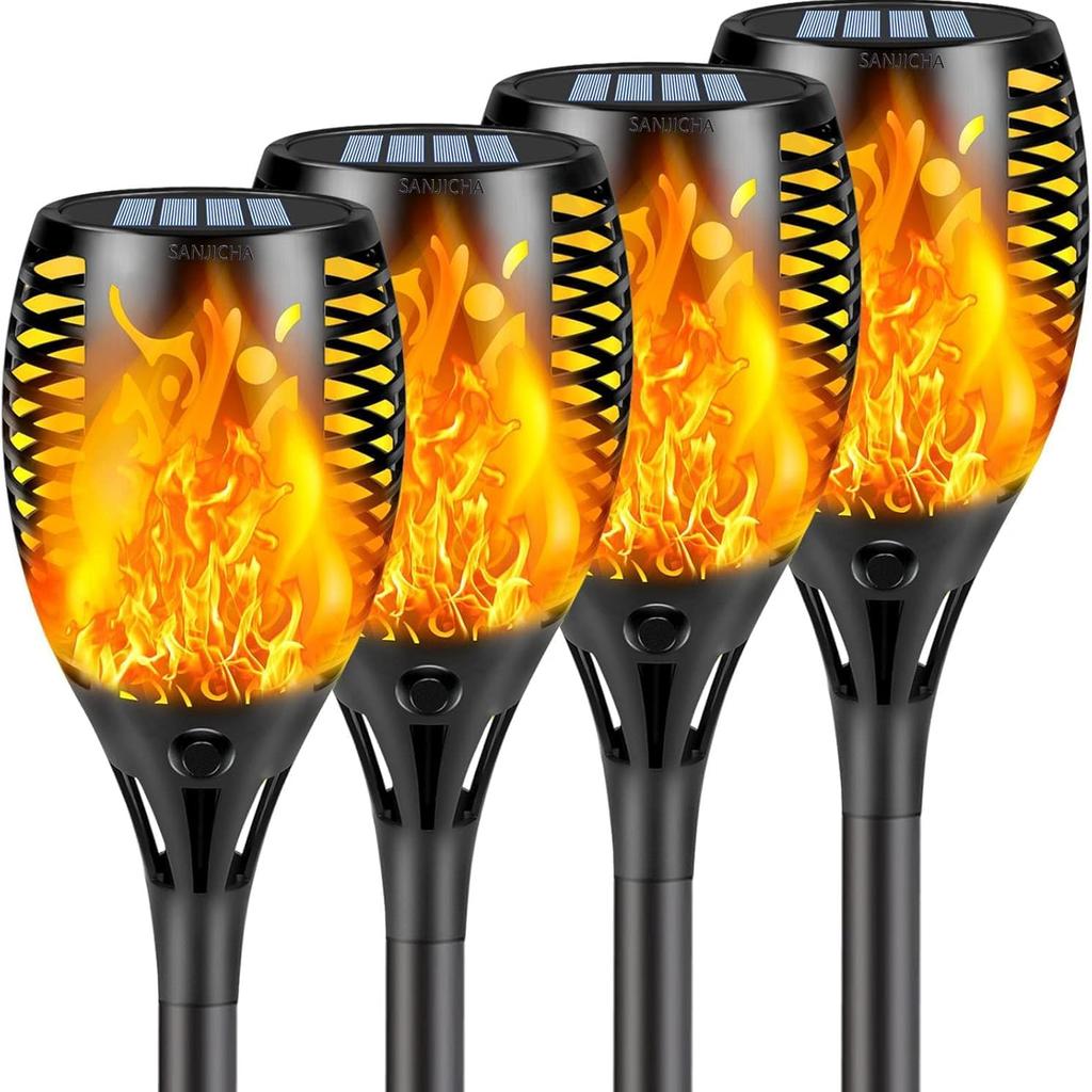 4-Pack Solar Lights Outdoor Torch Lights Waterproof Flickering Flame Lamp Dusk to Dawn Auto On/Off Decorations for Patio Garden Landscape Pathway