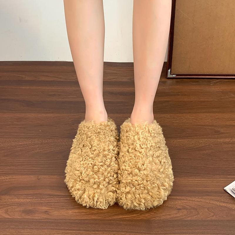 Women's Shoes Simple Casual Versatile Bag Head Half Slippers Women's Autumn and Winter New Outer Wear Lazy Thick-soled Fluffy Shoes