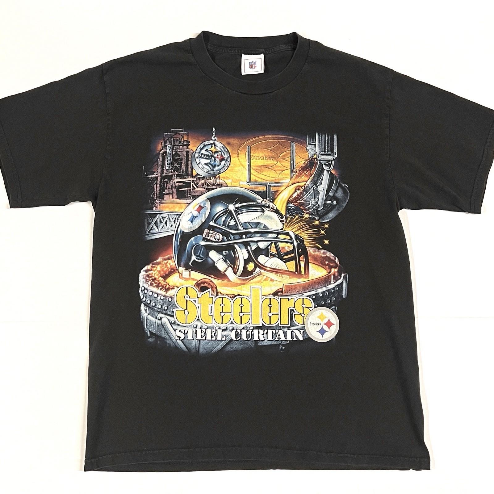 NFL Team Pittsburgh Steelers STEEL CURTAIN T Shirt Fit Sz L Y2K Rap Tee Big Logo L