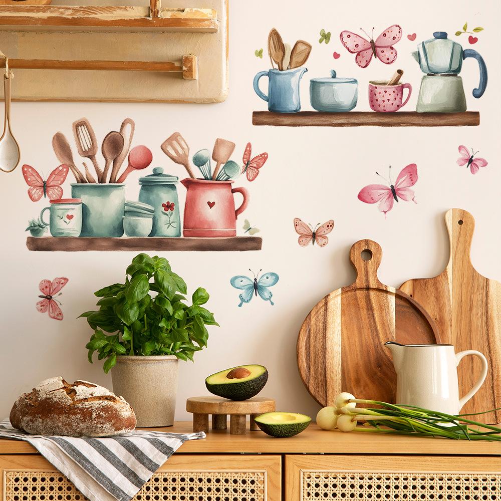 Exquisite Kitchen Utensils Shelf Wall Sticker Self-Adhesive Removable Bedroom Living Room Hallway Home Decor Art
