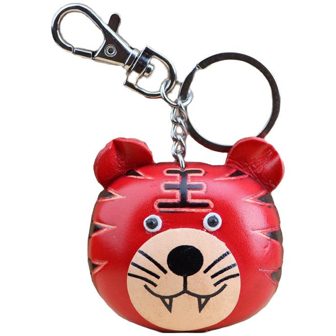 The First Layer Of Cowhide Tiger Keychain Pendant Motorcycle Car Key Chain Accessories Bag Pendant Cute Trendy