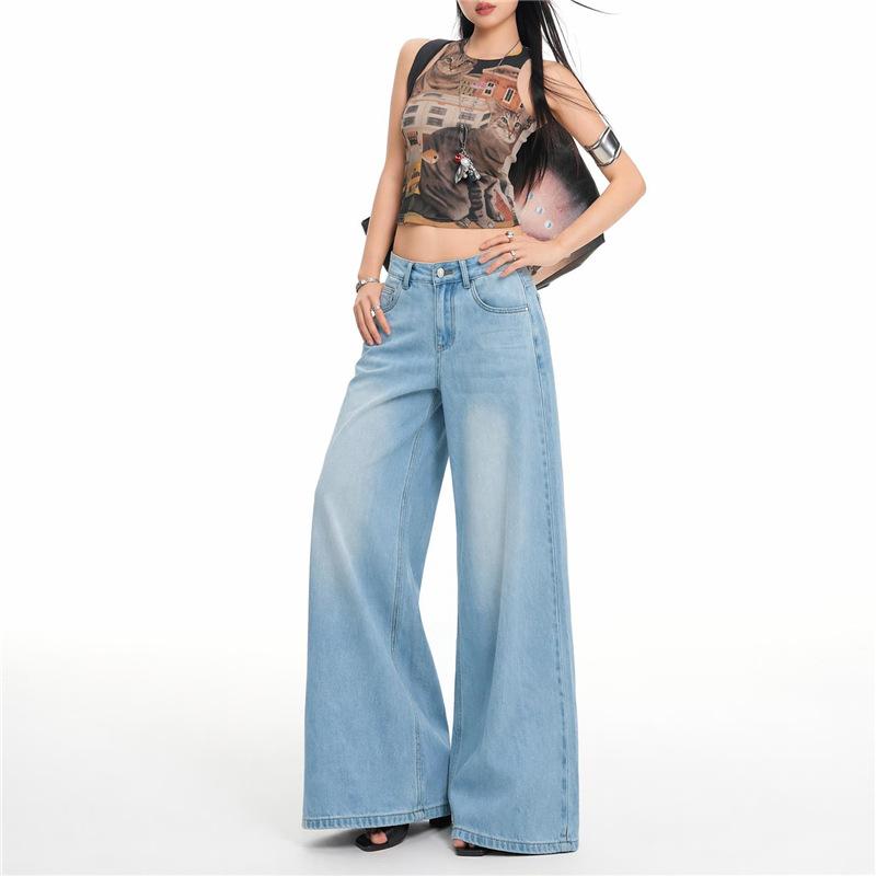 Summer new retro thin personalized jeans women's loose drape comfortable versatile wide-leg floor pants tide