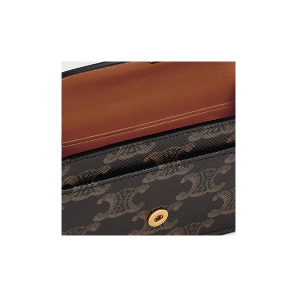 CELINE Triomphe Vintage Classic All-Over Print Metallic-Finish Lock Clasp Tri-Fold Canvas Wallet Small Women's Tan