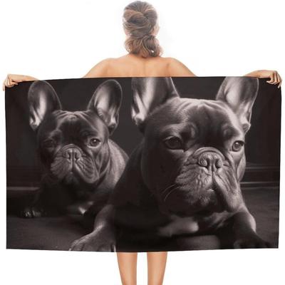 Adorable French Bulldogs Print Bath Towel - Perfect for Summer Vibes, Ultra Soft and Absorbent, Quick Dry, Stylish Design