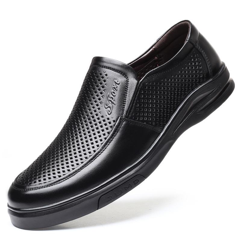 Leather Shoes Men's 2025 Summer Breathable Hollow Sandals Men's Leather Middle-aged and Elderly Casual Shoes Soft-soled Non-slip Dad Shoes