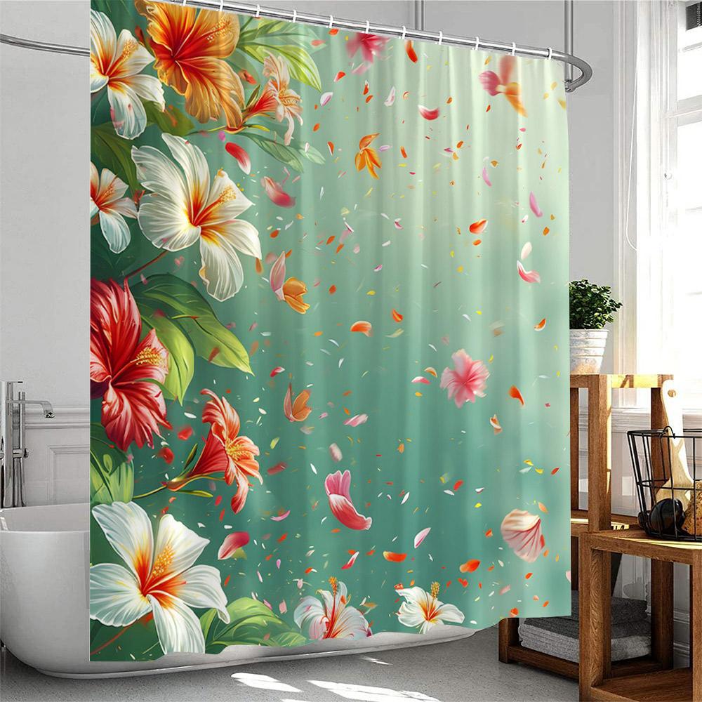 Floral Plants Shower Curtain Pink Roses Green Leaf Vines Botanical Home Decor For Bathroom Polyester Bathtub Curtains Cloth