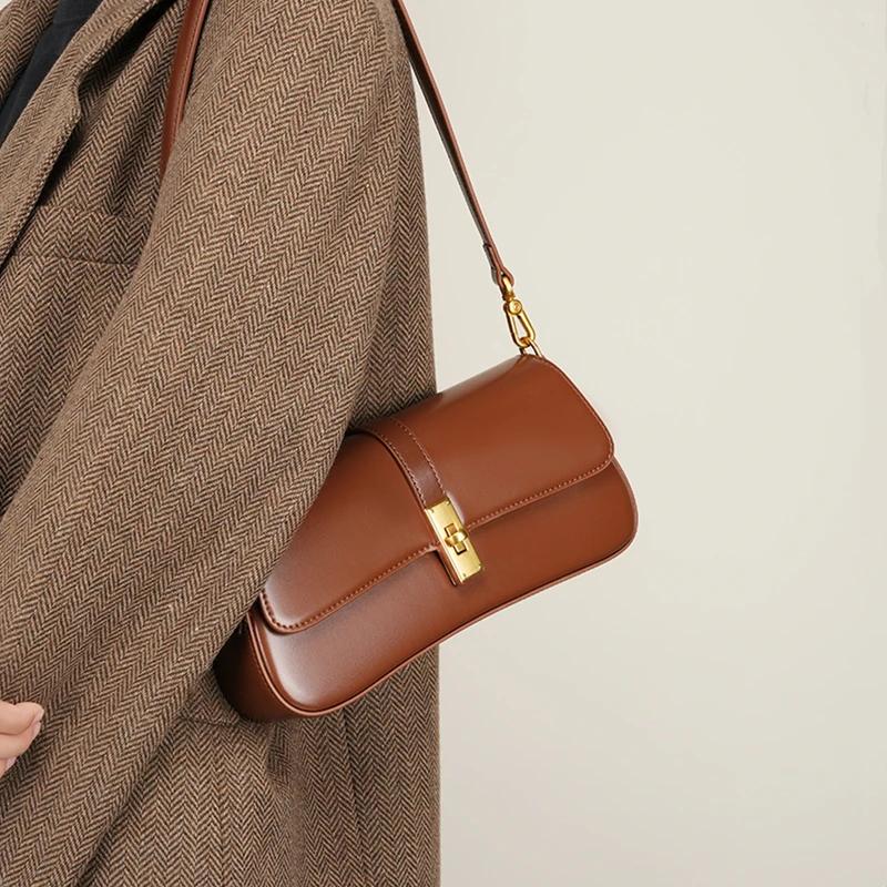 Genuine Leather Underarm Shoulder Bags For Women  Trend Designer Small Crossbody Purse Flap Ladies Handbags