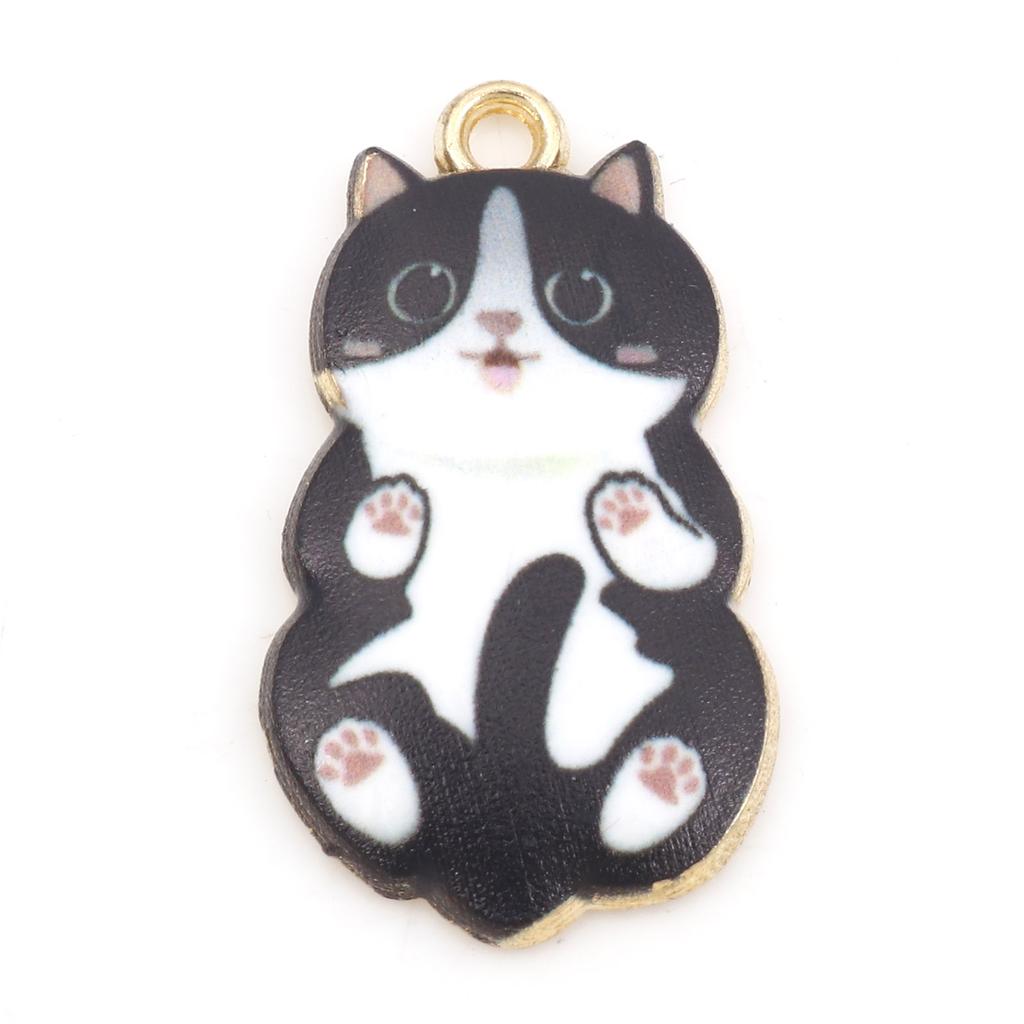 10PCs Cute Cartoon Cat Charms Multicolor Animal Enamel Gold Color Metal Pendants DIY Necklace Bracelets Jewelry Making 25mmx14mm