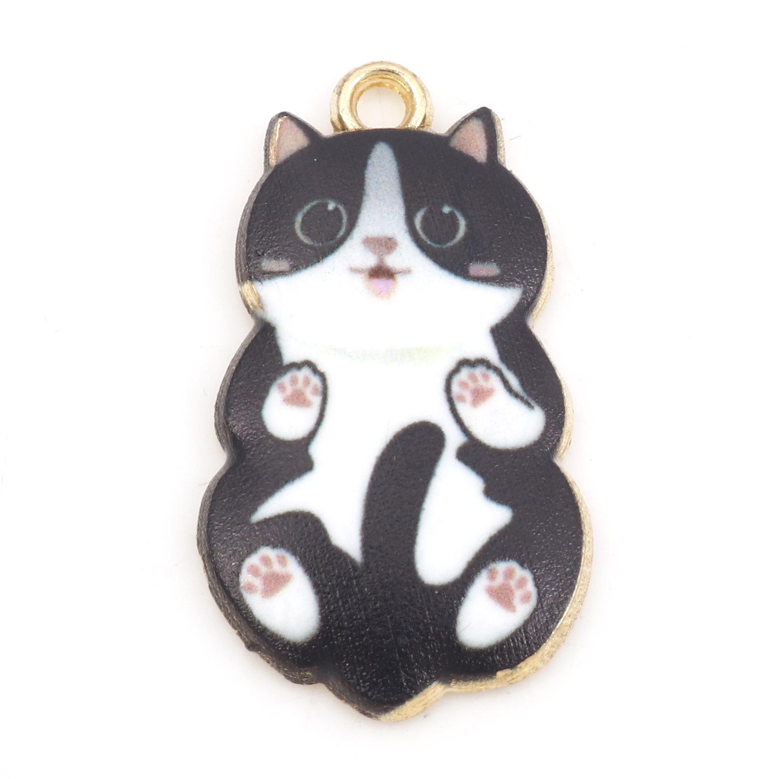 

10PCs Cute Cartoon Cat Charms Multicolor Animal Enamel Gold Color Metal Pendants DIY Necklace Bracelets Jewelry Making 25mmx14mm